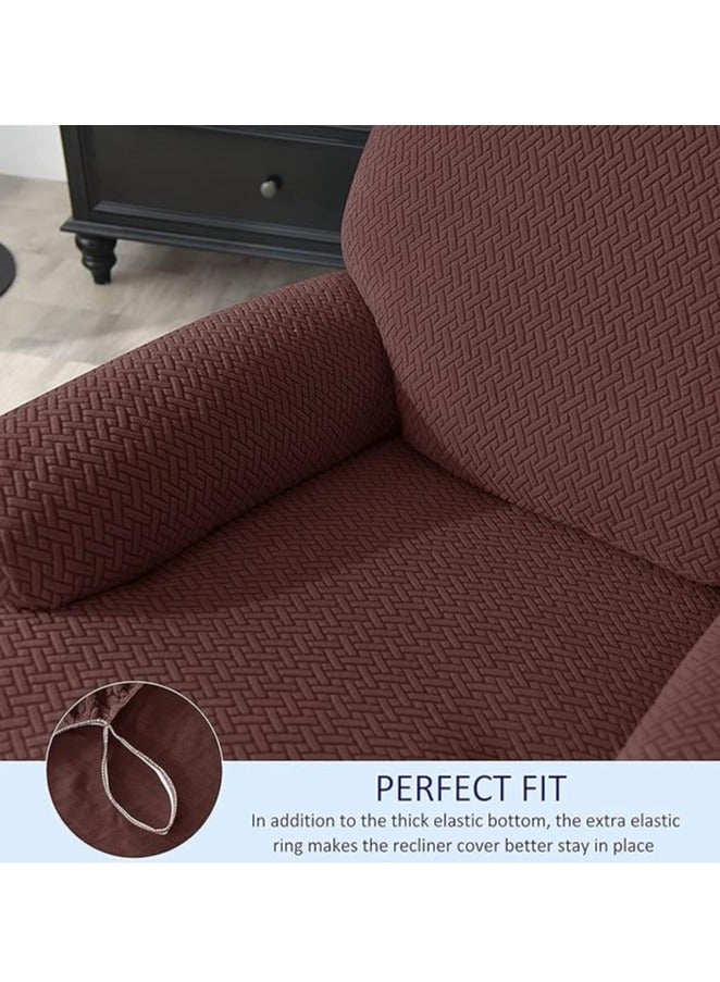 عام غطاء شازلونغ 4 قطع مجموعة، غطاء أريكة منزلقة قابل للتمدد لشازلونغ، واقي أريكة لشازلونغ لشخص واحد، واقٍ ناعم للأثاث مع غطاء كرسي مرن بنقشة جاكار (اللون: بني داكن). - Image 3