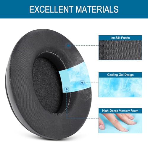 G GVOEARS GVOEARS Cooling Gel Replacement Ear Pads for HyperX Cloud 1/2/3/Pro/Core/Alpha/Alpha S/Alpha Pro/Flight/Flight S/Stinger/Stinger S, CloudX Stinger Headset and More, Breathable Ice Silk Fabric - Black - Image 3
