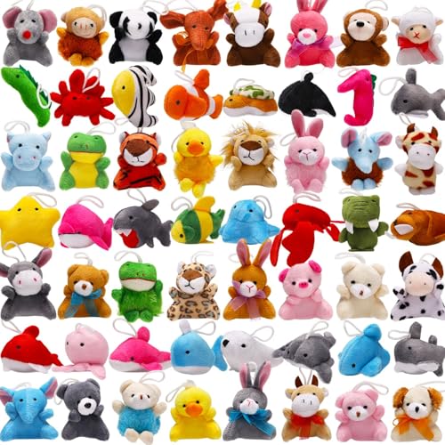 Uzoxlsn 56 Pack Mini Plush Animals Toys Bulk Small Stuffed Ocean Animal Toy Set Keychain Decoration for Claw Machine Birthday Party Favor Goodie Bag Fillers Valentines Classroom Prize Box School Reward - Image 1