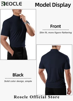 REOCLE Men's T Shirt with High Neck Basic Designed Undershirt Slim Fit Top Casual Turtleneck T-Shirt Short Sleeve Summer Basic Tops  - Image 3