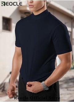 REOCLE Men's T Shirt with High Neck Basic Designed Undershirt Slim Fit Top Casual Turtleneck T-Shirt Short Sleeve Summer Basic Tops  - Image 5