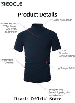 REOCLE Men's T Shirt with High Neck Basic Designed Undershirt Slim Fit Top Casual Turtleneck T-Shirt Short Sleeve Summer Basic Tops  - Image 4