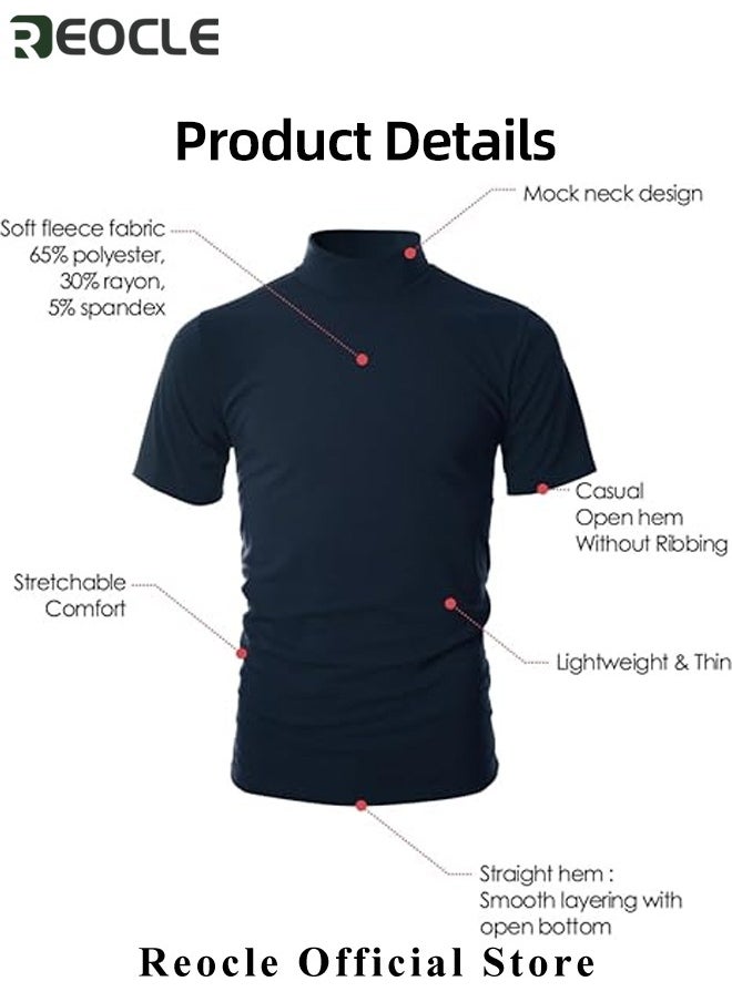 REOCLE Men's T Shirt with High Neck Basic Designed Undershirt Slim Fit Top Casual Turtleneck T-Shirt Short Sleeve Summer Basic Tops  - Image 4