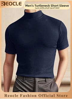 REOCLE Men's T Shirt with High Neck Basic Designed Undershirt Slim Fit Top Casual Turtleneck T-Shirt Short Sleeve Summer Basic Tops  - Image 1