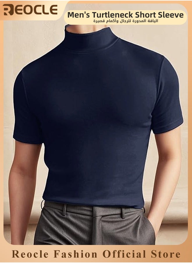 REOCLE Men's T Shirt with High Neck Basic Designed Undershirt Slim Fit Top Casual Turtleneck T-Shirt Short Sleeve Summer Basic Tops  - Image 1