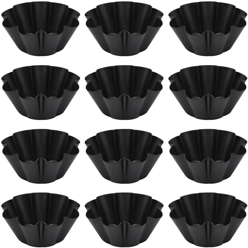 Mn Aux 12 Pack Egg Tart Molds | Carbon Steel Mini Muffin Cake Mold | Non-Stick Cupcake and Pudding Mold | Reusable Kitchen Baking Tools for Cookies (13.2 * 6.2cm) - Image 1