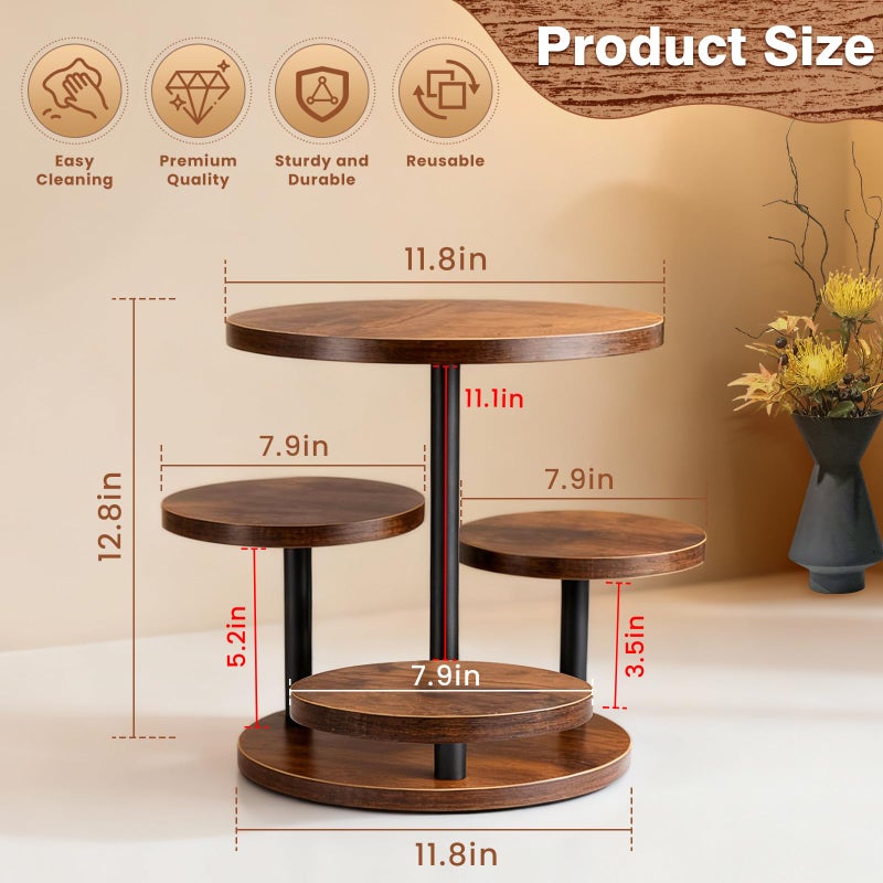 CMOOD 4 Tier Round Cupcake Tower Stand, Wooden Cupcake Stands for 50 Cupcakes, Rotatable Wood Dessert Display with Tiered Tray, Wooden Cake Tier Stand for Wedding Birthday Party Graduation - Image 2