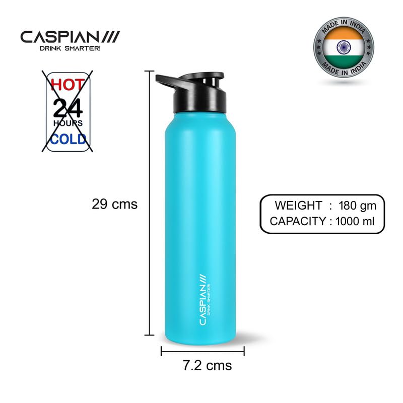 CASPIAN /// HIke ISI Certified Stainless Steel Water Bottle 1 ltr. (Bright Teal, 1 Litre) | Leak Proof Sipper for Fridge Home Office Travel School Kids Boys Girls Adults Sports Gym Yoga | BPA Free - Image 3