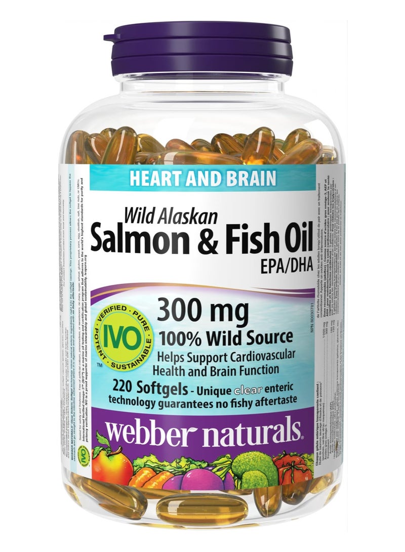 سمك السلمون البري وزيت السمك من ويبر ناتشورالز ٣٠٠ ملغ EPA/DHA ٢٢٠ كبسولة هلامية معوية شفافة
