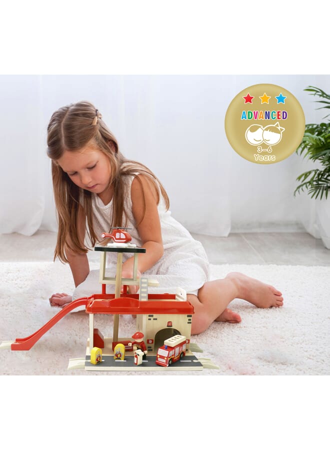 al ostoura toys Fire Station With Accessories Montessori Woode - Image 2