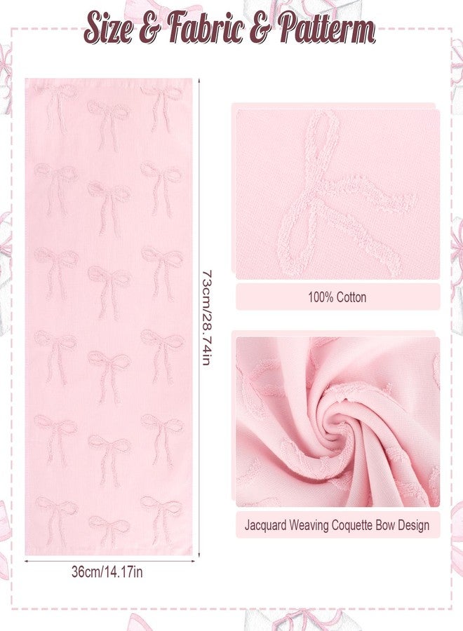 TAZKZZY Pink Hand Towels for Girl Bathroom Decor - 2 Pcs Pink Bow Face Towels 100% Cotton Absorbent Decorative Jacquard Weave Bath Decor, Preppy Bath Decors Gift for Coquette Girl, 14 * 29inch - Image 2