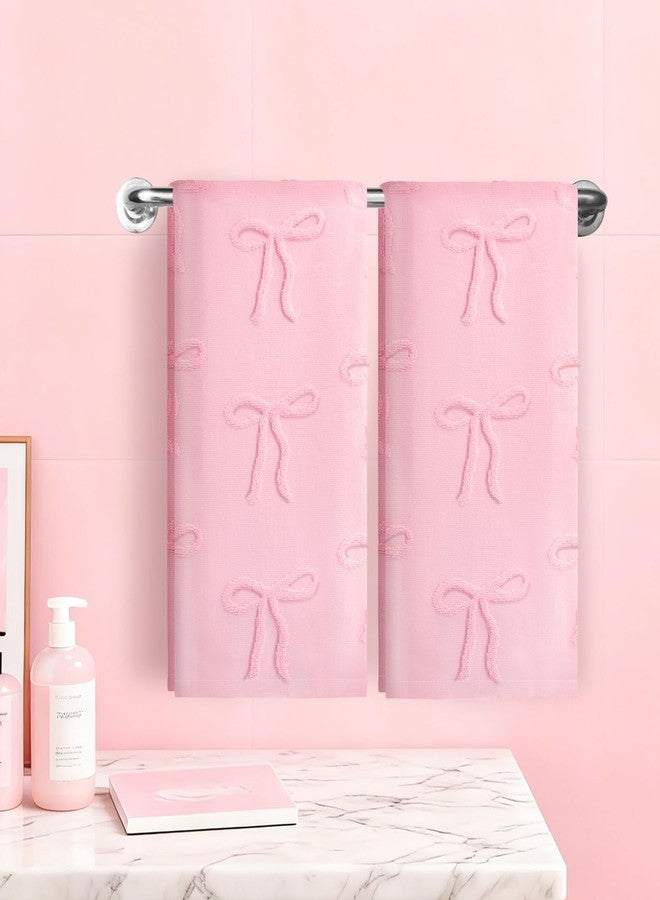TAZKZZY Pink Hand Towels for Girl Bathroom Decor - 2 Pcs Pink Bow Face Towels 100% Cotton Absorbent Decorative Jacquard Weave Bath Decor, Preppy Bath Decors Gift for Coquette Girl, 14 * 29inch - Image 4