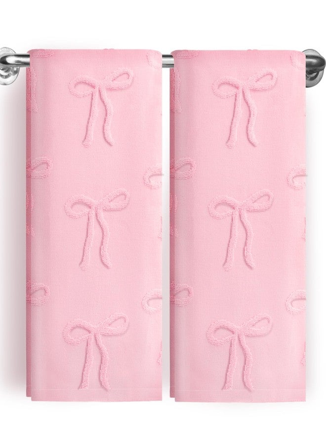 TAZKZZY Pink Hand Towels for Girl Bathroom Decor - 2 Pcs Pink Bow Face Towels 100% Cotton Absorbent Decorative Jacquard Weave Bath Decor, Preppy Bath Decors Gift for Coquette Girl, 14 * 29inch - Image 1