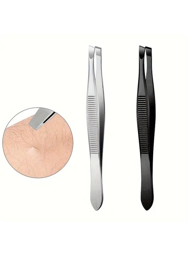 2pcs Precision Stainless Steel Eyebrow Tweezers Set Ergonomic Design For Effortless Eyebrow Shaping Lash Extension And False Eyebrow Application Lightweight Portable Unscented Makeup Tool For Beginners White - Image 1