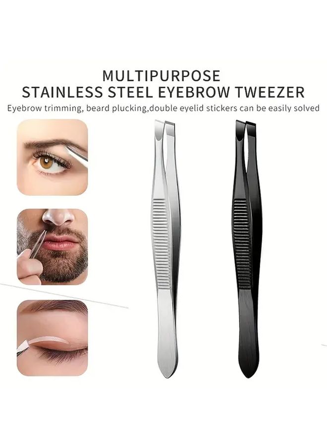 2pcs Precision Stainless Steel Eyebrow Tweezers Set Ergonomic Design For Effortless Eyebrow Shaping Lash Extension And False Eyebrow Application Lightweight Portable Unscented Makeup Tool For Beginners White - Image 2