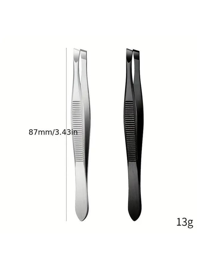 2pcs Precision Stainless Steel Eyebrow Tweezers Set Ergonomic Design For Effortless Eyebrow Shaping Lash Extension And False Eyebrow Application Lightweight Portable Unscented Makeup Tool For Beginners White - Image 4