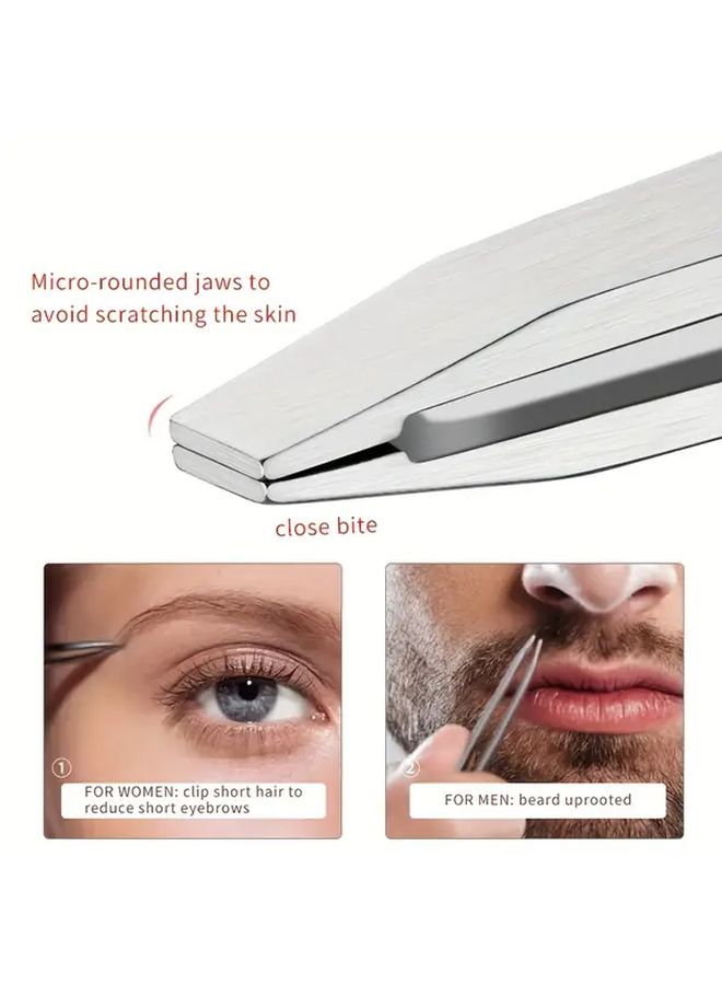 2pcs Precision Stainless Steel Eyebrow Tweezers Set Ergonomic Design For Effortless Eyebrow Shaping Lash Extension And False Eyebrow Application Lightweight Portable Unscented Makeup Tool For Beginners White - Image 3