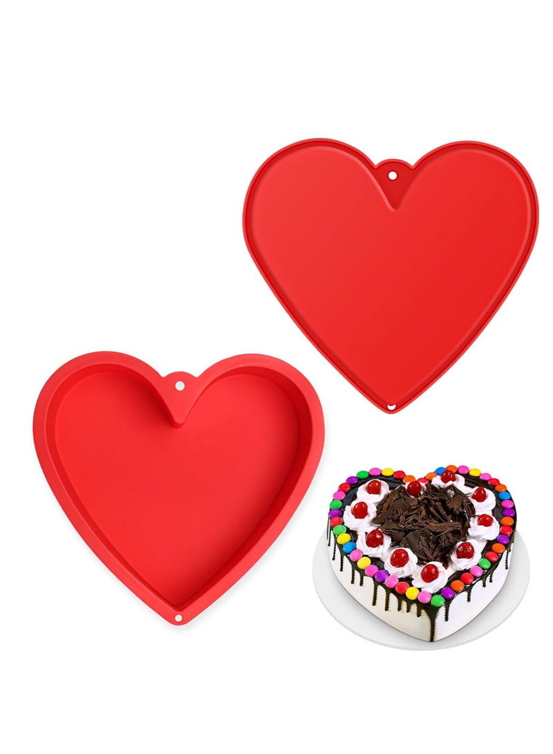 2pcs 8 Inch Heart Shaped Cake Silicone Moulds, Nonstick Silicone Heart Cake Mold,Reusable Baking Tins,Handmade DIY Cake Pan - Image 1