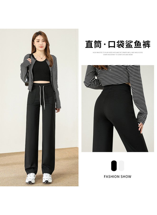 Top melon Black Drawstring Straight Leg Sweatpants Women Spring Relaxed Fit Petite High Waist Loose Slimming Lazy Style Wide Leg Pants - Image 2