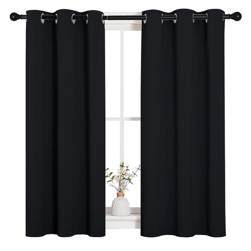 NICETOWN Halloween Bathroom Blackout Curtains and Drapes, Black Solid Thermal Insulated Grommet Blackout Drapery Panels for Window (2 Panels, 34 inches Wide by 45 inches Long, Black) - Image 1
