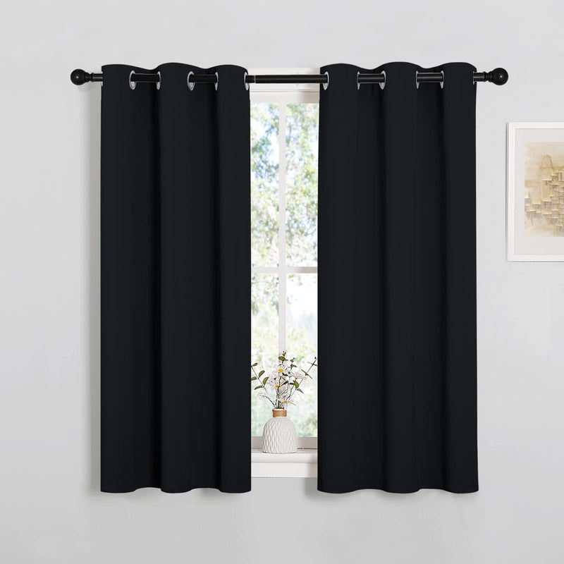 NICETOWN Halloween Bathroom Blackout Curtains and Drapes, Black Solid Thermal Insulated Grommet Blackout Drapery Panels for Window (2 Panels, 34 inches Wide by 45 inches Long, Black) - Image 2