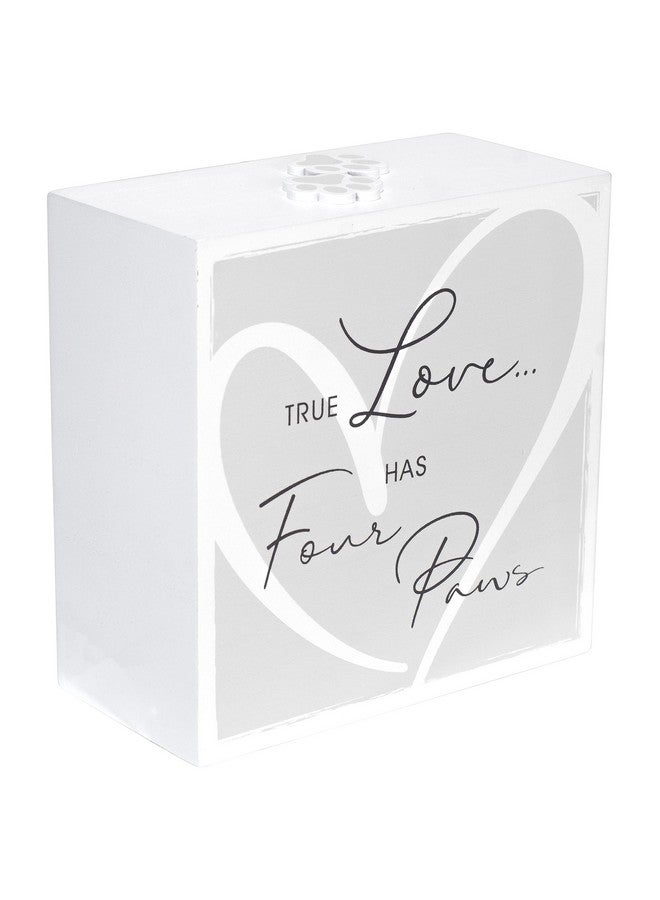 Malden International Designs 3.5x5 Forever In Our Hearts Memorial Pet Urn Four sided Screenprinted White Wood Urn Paw Print Attachment Removable Bottom Panel - Image 3