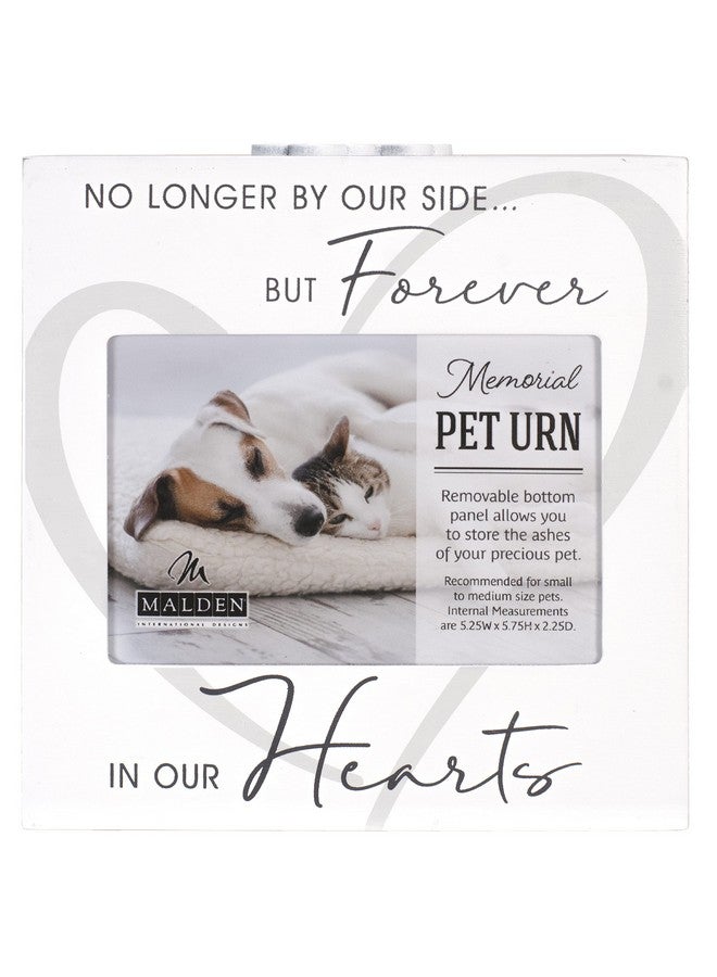 Malden International Designs 3.5x5 Forever In Our Hearts Memorial Pet Urn Four sided Screenprinted White Wood Urn Paw Print Attachment Removable Bottom Panel - Image 2