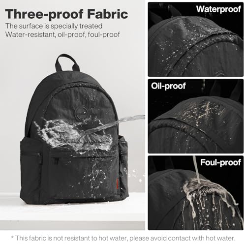 mixi Outdoor Lightweight Backpack Casual Carry On Laptop Backpack Travel Bookbag for Women Men, Water Resistant Durable Small Hiking Bag for Camping Weekender Sports College Work, 15 Inch, Black - Image 4