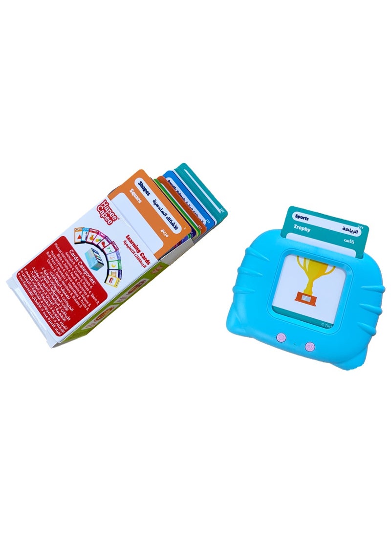 Hapee Capee بطاقات التعلم السريعة هابي كابي باللغة الإنجليزية/العربية، تعمل بالبطارية | تعلم الحروف والأرقام والأشكال | لعبة مسلية | لعبة تعليمية | لعبة تعليم مبكر | تساعد في تطوير المهارات الحركية | هدية مثالية للأطفال الصغار - Image 2