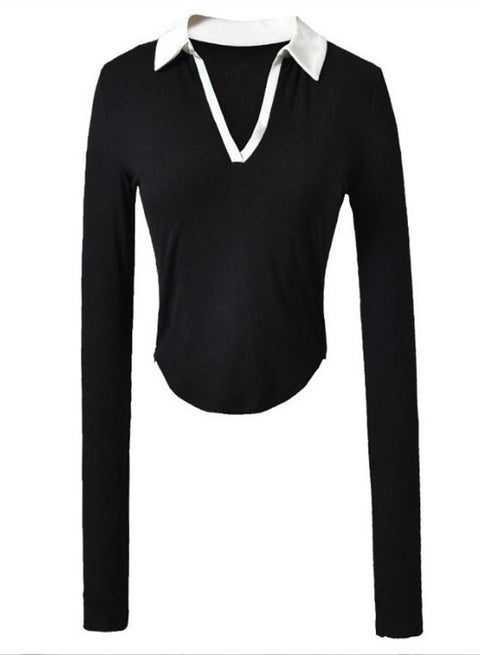 تي شيرت نسائي رياضي بألوان متباينة من الأسفل باللون الأسود