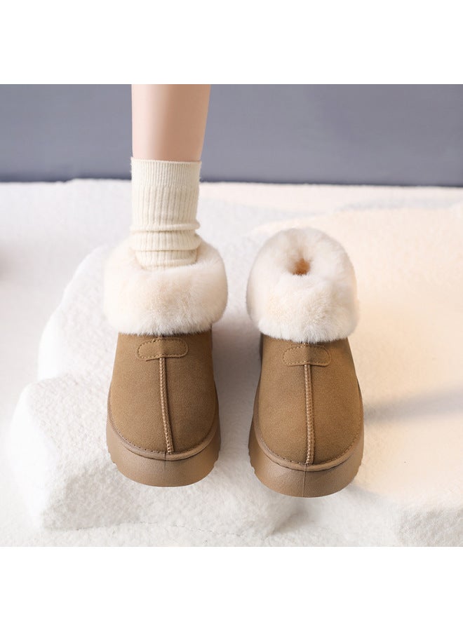 French Thick-soled Fur All-in-one Snow Boots For Women  Winter New Style One-leg Fleece-lined Cotton Shoes Fur Bread Shoes