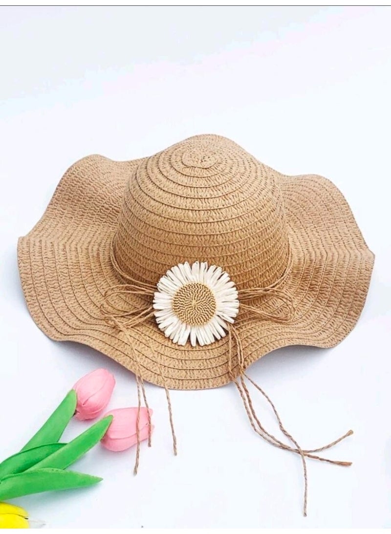 SHEIN 2pcs Women's Khaki Straw Hat With Sunflower Decor And Big Wavy Brim Shape Hat With Khaki Straw Bag, Adjustable Head Circumference, Sweating Absorption And Breathable, Sunscreen - Image 3
