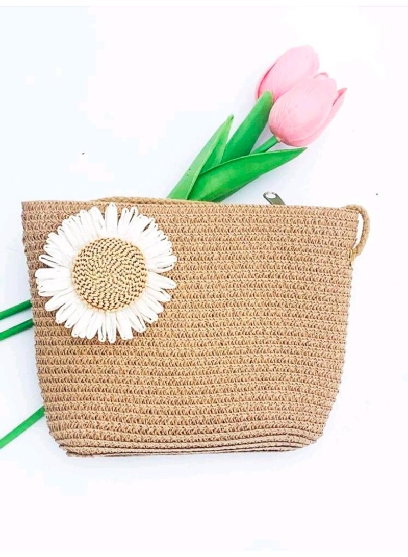 SHEIN 2pcs Women's Khaki Straw Hat With Sunflower Decor And Big Wavy Brim Shape Hat With Khaki Straw Bag, Adjustable Head Circumference, Sweating Absorption And Breathable, Sunscreen - Image 4
