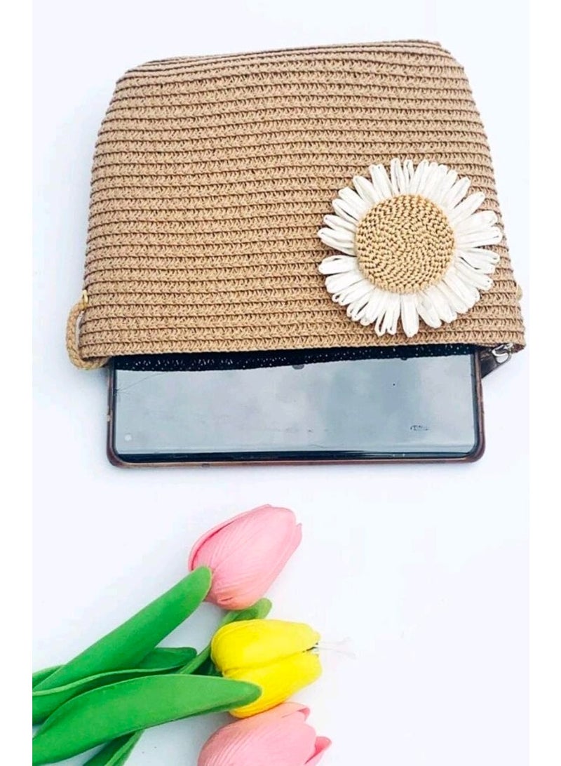 SHEIN 2pcs Women's Khaki Straw Hat With Sunflower Decor And Big Wavy Brim Shape Hat With Khaki Straw Bag, Adjustable Head Circumference, Sweating Absorption And Breathable, Sunscreen - Image 5
