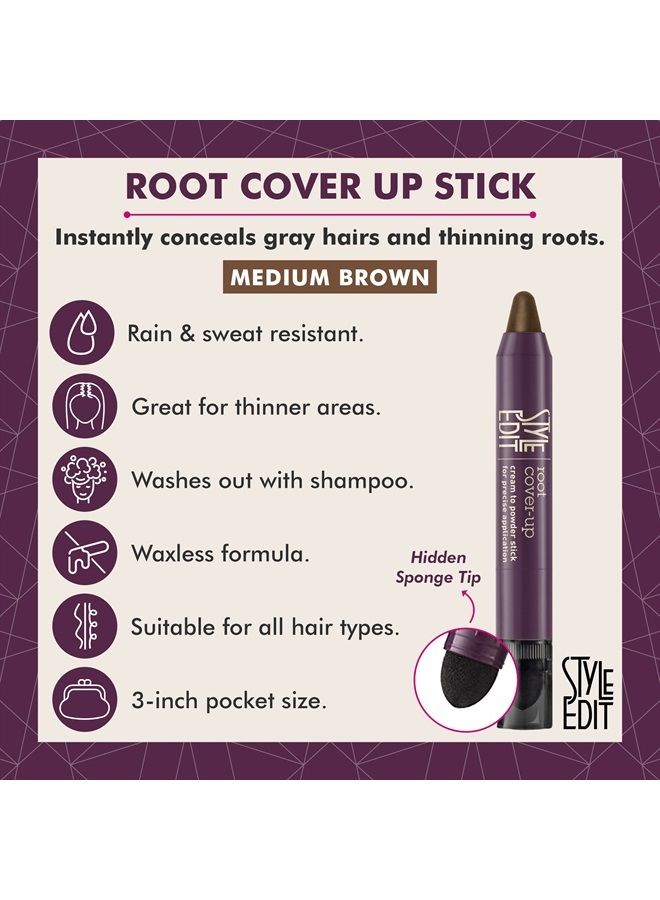 Style Edit Root Touch Up Stick for Medium Brown Hair,Root Concealer for Gray Hair Coverage,Temporary Hair Color,Premium Hair Shading Sponge Pen,Hair Makeup Root Cover Up,Travel Size,0.11 oz Stick - Image 2
