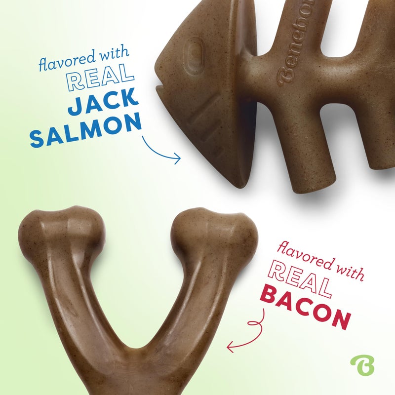 Benebone 2-pack Fishbone/Wishbone Durable Dog Chew Toys, Real Fish, Real Bacon, Made in USA, Medium - Image 2