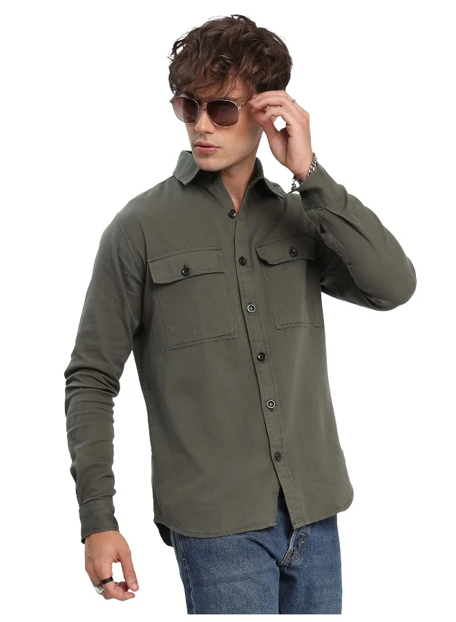 Beyoung Dark Grey Urban Shirt for Men
