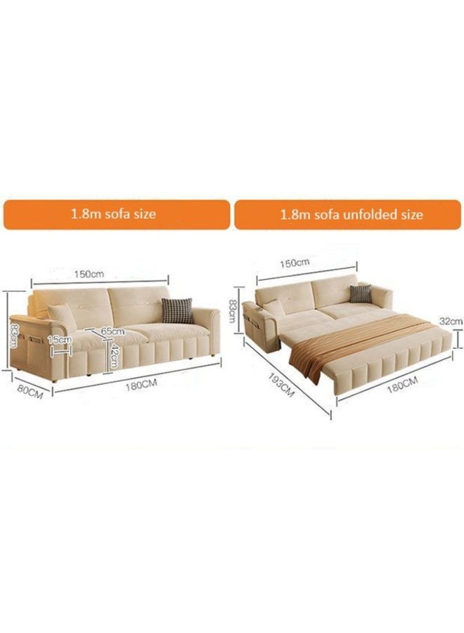 AWD Multifunctional Pull-Out Sofa Bed Foldable Convertible Living Room Sofa with Recliner Retractable Bed Storage Box and Side Pockets Durable Comfort Couch Off White 180 cm Outside Size - Image 2