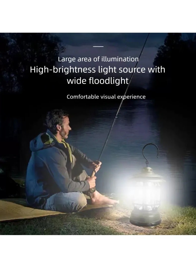 Camping Lantern, Camping Light, Rechargeable LED Camping Lamp, Retro LED Camping Lantern Warm Light, Waterproof Portable Dimming Camping Lights for Outdoor with Rotating Dimmers - Image 5