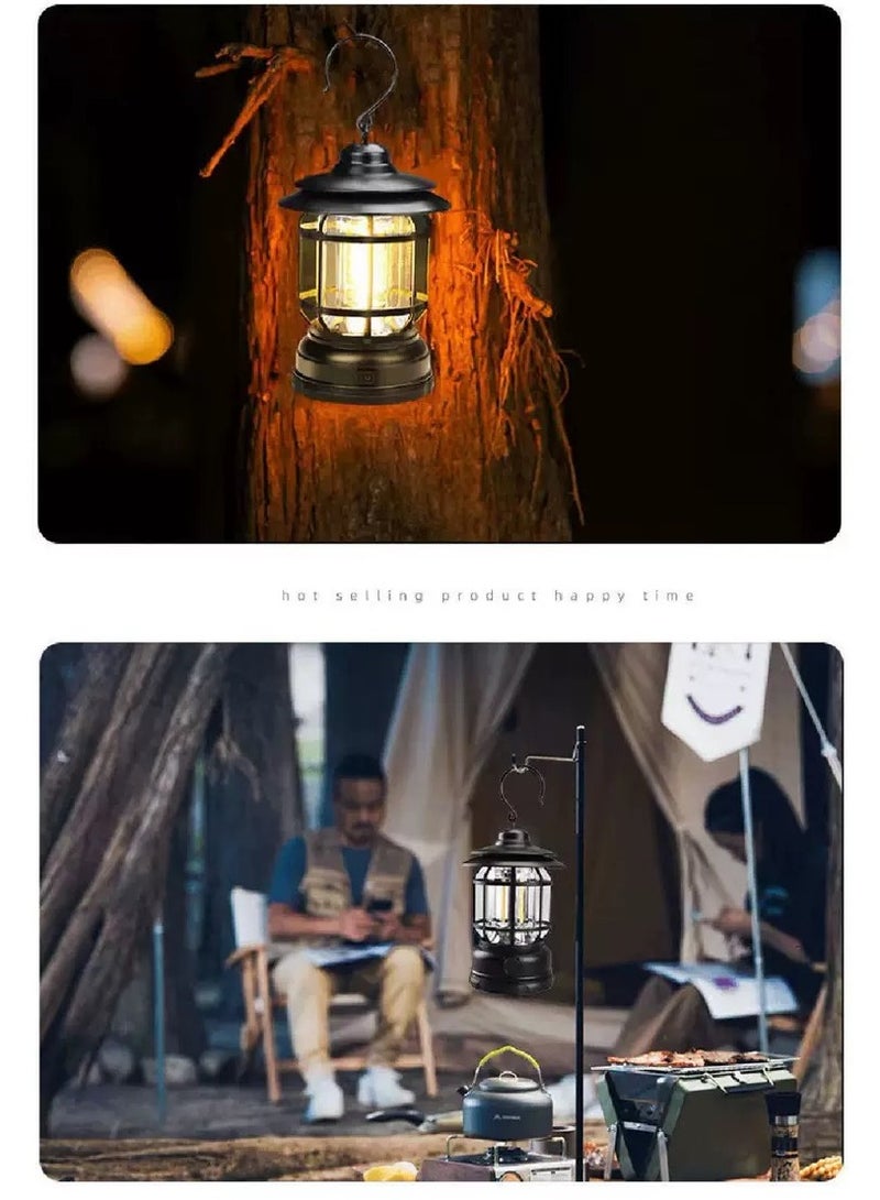 Camping Lantern, Camping Light, Rechargeable LED Camping Lamp, Retro LED Camping Lantern Warm Light, Waterproof Portable Dimming Camping Lights for Outdoor with Rotating Dimmers - Image 4