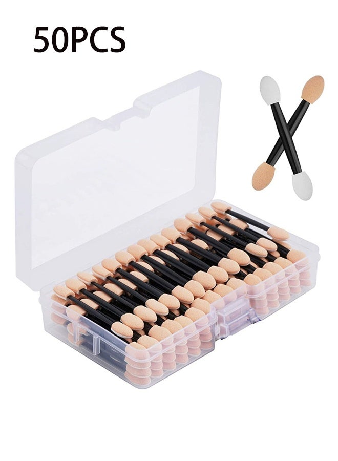 50 Pieces Disposable Double Sided Eyeshadow Sponge Applicator with Container, Eyeshadow Brush Applicator - Image 1