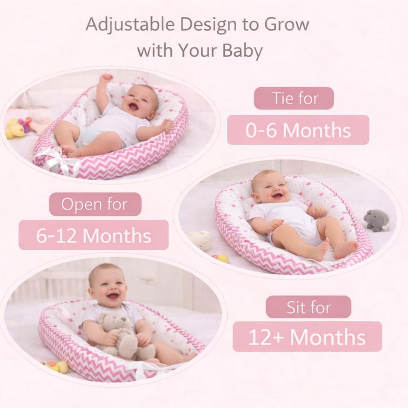 Aila+Aiden Baby Lounger | Organic Cotton Infant Lounger | Reversible, Adjustable & Portable Floor Lounger | Supervised Use | Soft, Breathable, Washable Cover - Star Collection (Pink) - Image 4
