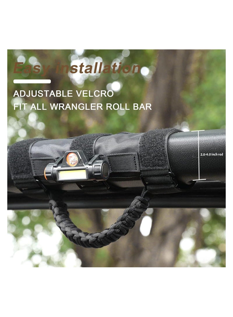 Loquat 2PCS Roll Bar Grab Handles with Dome Light for Jeep Gladiator Accessories, Premium Paracord Grips Fit 2.0-4.0 Inch Rods CJ YJ TJ JK JL u0026 Gladiator JT 1945-2023 - Image 3