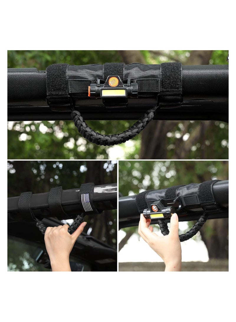 Loquat 2PCS Roll Bar Grab Handles with Dome Light for Jeep Gladiator Accessories, Premium Paracord Grips Fit 2.0-4.0 Inch Rods CJ YJ TJ JK JL u0026 Gladiator JT 1945-2023 - Image 2