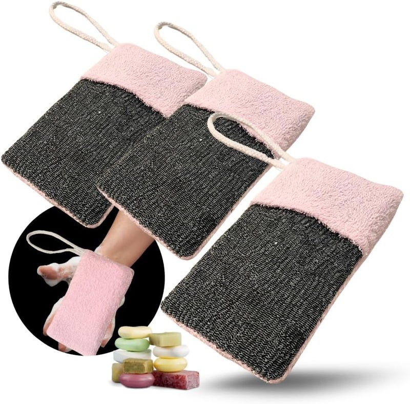 Evelots Soap Saver Sponge with Pocket - 3 Pack Terrycloth Plus Exfoliating Side for Cleansing Bar Soap -No More Wasted Soap Bits -Includes Sponge and Rope