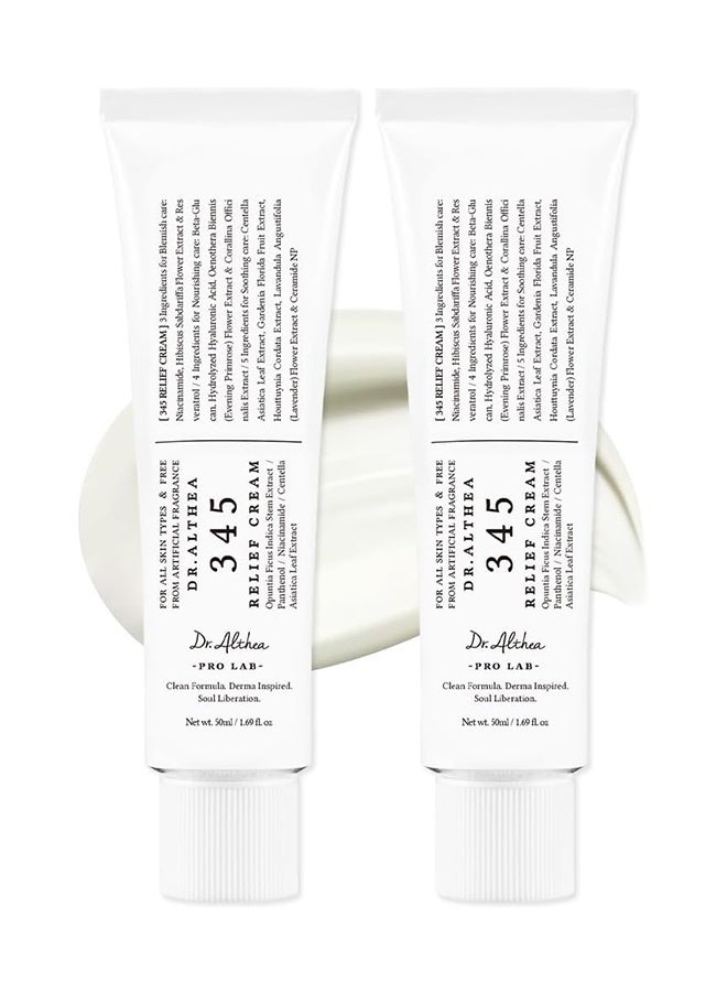 Dr.althea 345 Relief Cream 50ml, Daily Face Moisturizer, Blemish Relief Care, Soothing Recovery & Moisture with Niacinamide, Panthenol, Vegan Skin Care for All Skin Types (Pack of 2) - Image 1