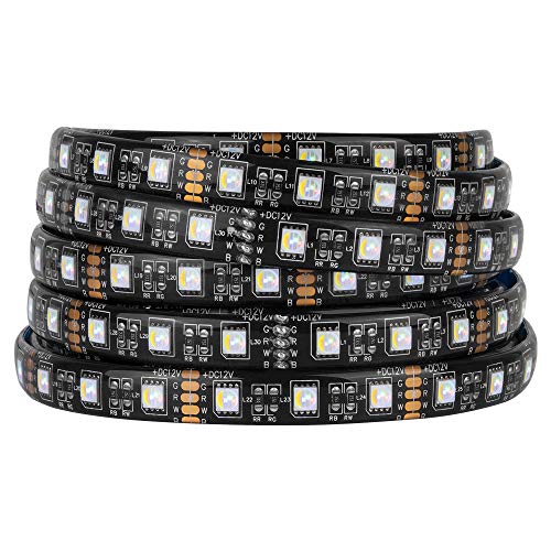 BTF-LIGHTING 5050 RGBW RGB+Cool White(6000K-7000K) 4 Colors in 1 LED Tape Light DC12V 5m 16.4ft 60LED/m Multi-Colored IP65 Black 12mm PCB for Bedroom Kitchen Home Decoration(No Adapter or Controller) - Image 1