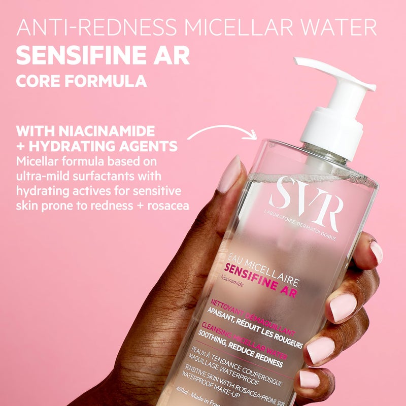 SVR Sensifine Micellar Water With Niacinamide. Soothing, Redness Relief Face Cleanser & Makeup Remover For Face, Eyes, Lips. Gentle, No Rinse Cleanser For Sensitive, Reactive Skin, 13.5 Fl.oz. - Image 3