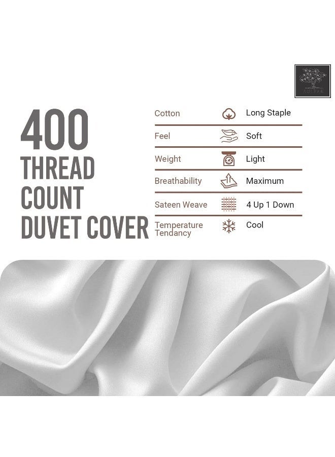 الكبريت غطاء لحاف من القطن الممشط من Sulfar النقي مقاس كينج 260 × 220 سم أبيض ساطع 400 عدد الخيوط بارد متنفس 100 غطاء لحاف نسج من القطن طويل التيلة مع 2 غطاء وسادات من القطن - Image 5