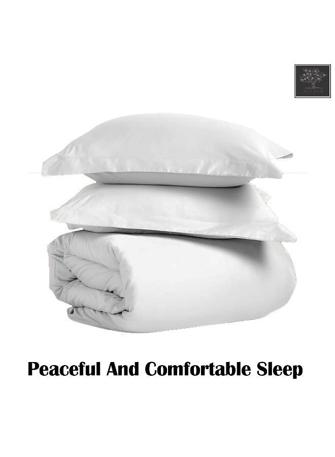 الكبريت غطاء لحاف من القطن الممشط من Sulfar النقي مقاس كينج 260 × 220 سم أبيض ساطع 400 عدد الخيوط بارد متنفس 100 غطاء لحاف نسج من القطن طويل التيلة مع 2 غطاء وسادات من القطن - Image 2